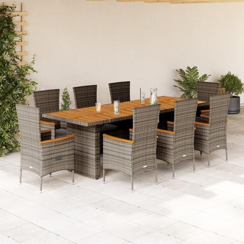 vidaXL 9-delige Tuinset met kussens poly rattan grijs, Tuin en Terras, Tuinsets en Loungesets, Tuinset, Nieuw, Verzenden