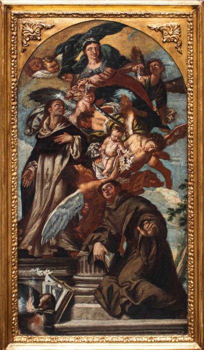 Scuola veneta (metà XVII) - Madonna del rosario con San, Antiek en Kunst, Kunst | Schilderijen | Klassiek