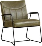 Groene leren industriële fauteuil - Vintage Leer Olive, Nieuw, Modern, Leer, Ophalen of Verzenden