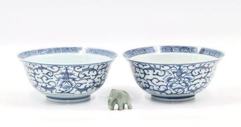 Kom (2) - Late Qing - Blue & White - Floral - No Reserve -, Antiek en Kunst, Antiek | Overige Antiek