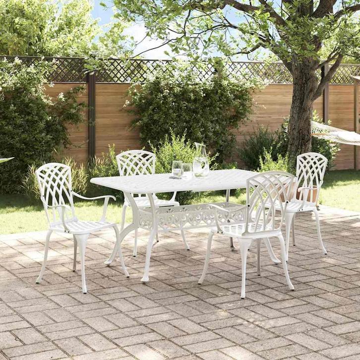 vidaXL Tuin Eettafel Set 5 pcs Wit Aluminium, Tuin en Terras, Tuinsets en Loungesets, Nieuw, Verzenden