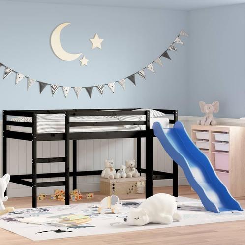 vidaXL Kinderhoogslaper met glijbaan grenenhout zwart 90x200, Huis en Inrichting, Slaapkamer | Bedden, Nieuw, Verzenden