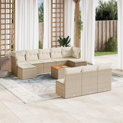 vidaXL 11-delige Tuinset met kussens poly rattan beige, Tuin en Terras, Tuinsets en Loungesets, Tuinset, Nieuw, Verzenden