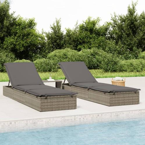 vidaXL Ligbed met tafel 1 st poly rattan grijs, Tuin en Terras, Ligbedden, Nieuw, Verzenden