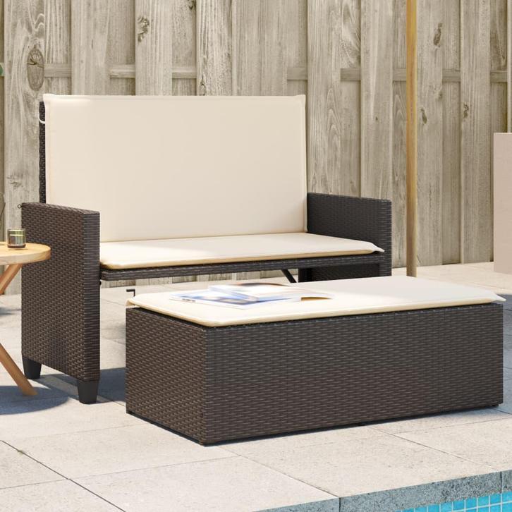 vidaXL Tuinbank met kussens en voetenbank poly rattan bruin, Tuin en Terras, Tuinsets en Loungesets, Nieuw, Verzenden