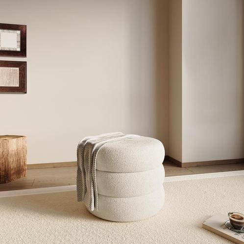 Luxe poef Curvy met opbergruimte - Wit - Ø53,5 x 38,5 cm, Maison & Meubles, Sièges-poires, Envoi
