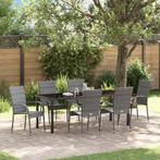vidaXL Tuin Eettafel Set 7 pcs Grijs Gepoedercoat staal, Verzenden, Nieuw