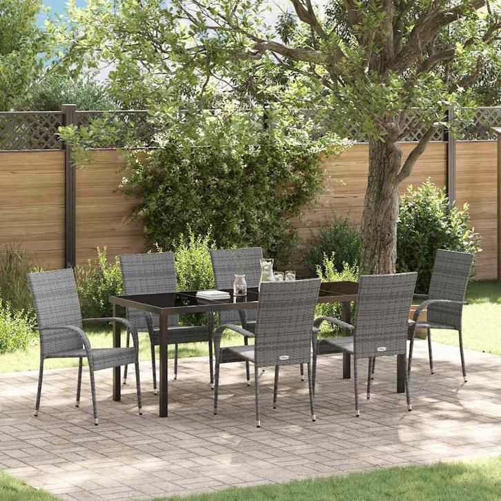 vidaXL Tuin Eettafel Set 7 pcs Grijs Gepoedercoat staal, Tuin en Terras, Tuinsets en Loungesets, Nieuw, Verzenden