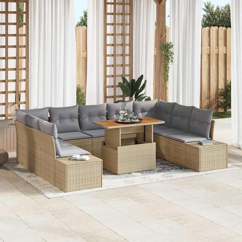 vidaXL Tuin Eettafel Set 10 pcs Beige en Grijs 100 x 55 x 73, Tuin en Terras, Tuinsets en Loungesets, Nieuw, Verzenden