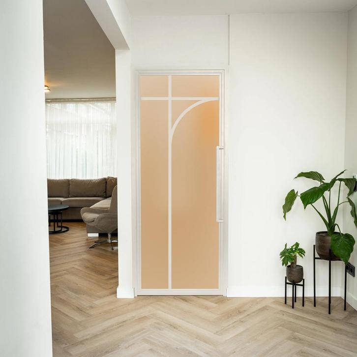 Stalen Binnendeur - Wit - 5 Vlaks rond - Mat glas, Doe-het-zelf en Bouw, Deuren en Vliegenramen, Nieuw, Metaal, Binnendeur, 200 tot 215 cm