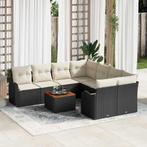 vidaXL Tuinbank Set 9 pcs Zwart Poly rattan, Tuin en Terras, Verzenden, Nieuw