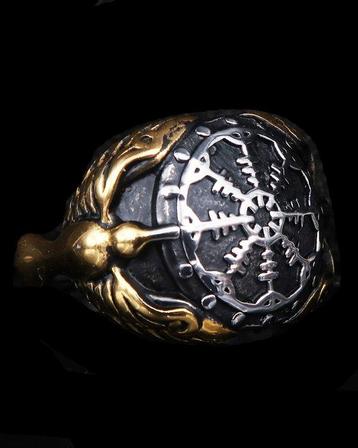 Chevalière du Vegvisir et Corbeaux d’Odin - Boussole magique, Antiquités & Art