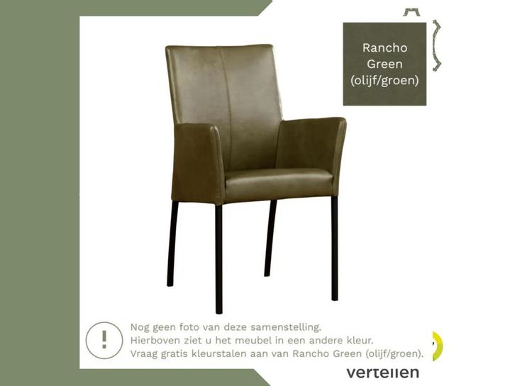 Leren eetkamerstoel Comfort met armleuning - Rancho Green, Huis en Inrichting, Stoelen, Overige kleuren, Eén, Nieuw, Leer, Ophalen of Verzenden