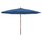 Houten Parasol 400x273 Azuurblauw: Retour Deal met Topkor..., Tuin en Terras, Verzenden, Nieuw, 3 tot 4 meter, Stokparasol