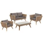 Tuinset Rotan lichtbruin - tafel, bank, 2 stoelen en kussens, Ophalen of Verzenden, Nieuw
