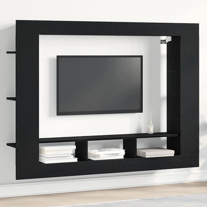 vidaXL TV Kast Zwart eiken 152 x 22 x 113 cm Bewerkt hout, Huis en Inrichting, Kasten |Televisiemeubels, Nieuw, Verzenden