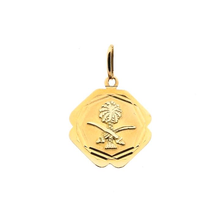 18 Krt. Gouden hanger van het wapen van Saoedi-Arabië, Handtassen en Accessoires, Bedels, Gebruikt, Overige merken, Goud, Ophalen of Verzenden