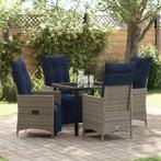 vidaXL Tafel en stoelen set met kussen 5 pcs Grijs PE Riet, Tuin en Terras, Verzenden, Nieuw