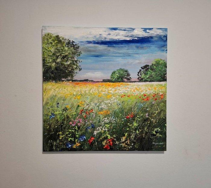 Jacek Olejniczak (XX) - A meadow in summer colors 60x60, Antiquités & Art, Art | Peinture | Classique