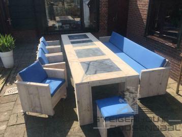 Steigerhouten tuinset Exclusieve met natuursteen steigerhout