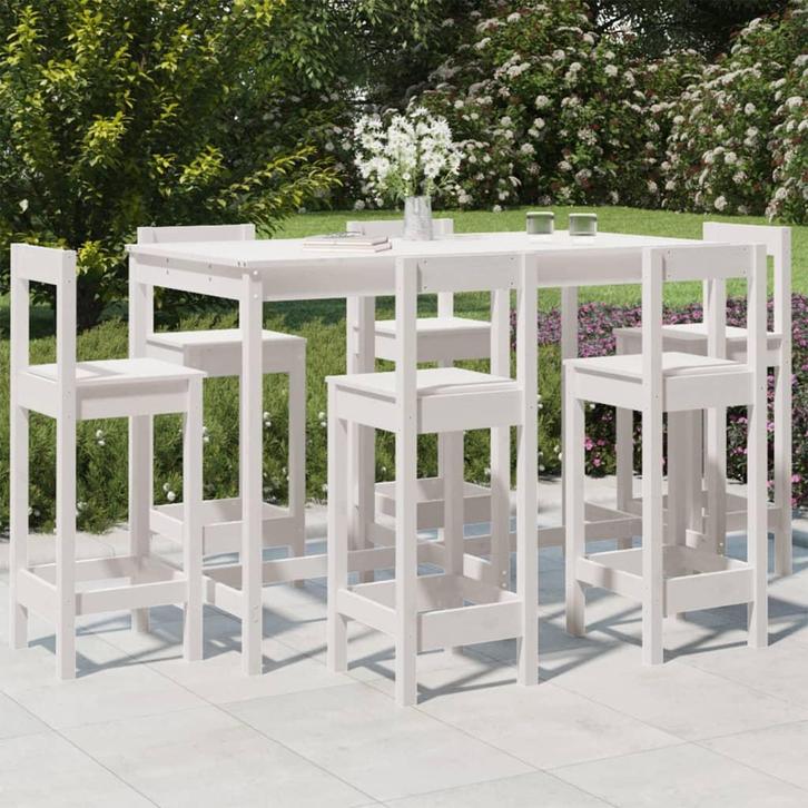 vidaXL 7-delige Barset massief grenenhout wit, Tuin en Terras, Tuinsets en Loungesets, Nieuw, Verzenden