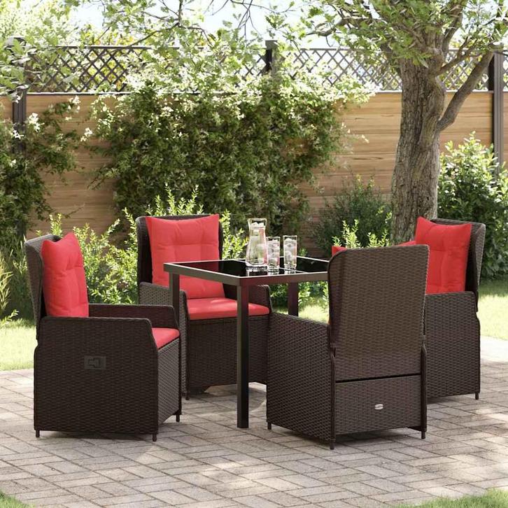 vidaXL Tuin Eettafel Set 5 pcs Bruin Poly rattan, Tuin en Terras, Tuinsets en Loungesets, Nieuw, Verzenden