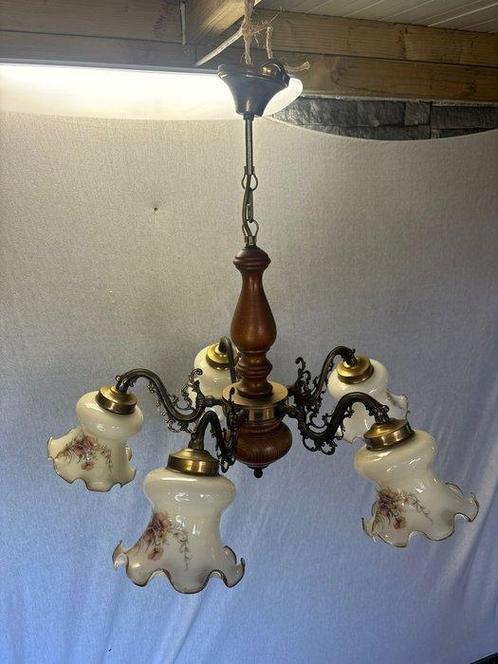 Lamp - Vintage Mid-Century Hanglamp – Gebogen Messing,, Antiek en Kunst, Curiosa en Brocante