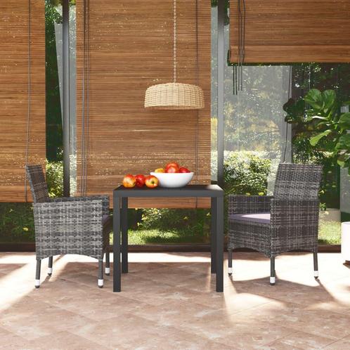 vidaXL 3-delige Tuinset met kussens poly rattan grijs, Tuin en Terras, Tuinsets en Loungesets, Tuinset, Nieuw, Verzenden