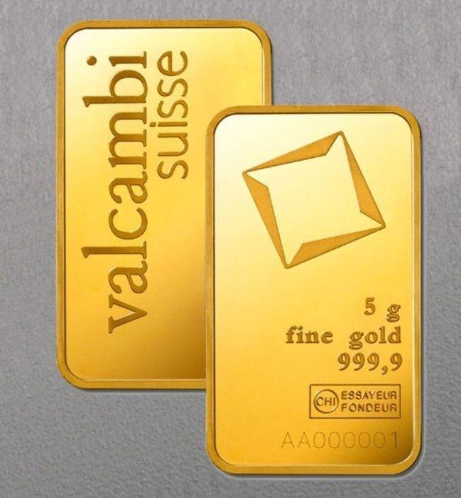 5 gram - Goud - Valcambi, Switzerland, Postzegels en Munten, Edelmetalen en Baren