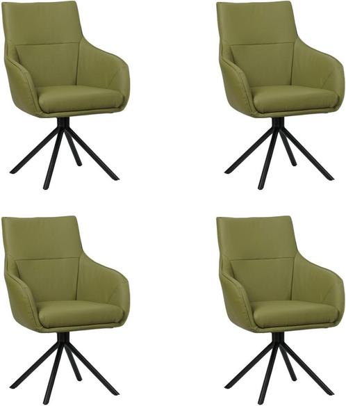 Set van 4 Groene leren industriële draaibare eetkamerstoelen, Huis en Inrichting, Stoelen, Nieuw, Vier, Leer, Ophalen of Verzenden