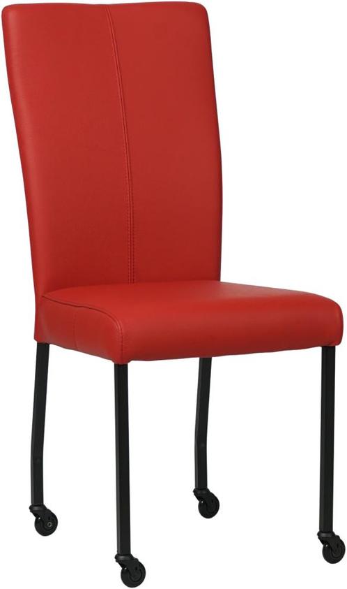 Rode leren moderne eetkamerstoel - poot vierkant zwart met, Huis en Inrichting, Stoelen, Overige kleuren, Eén, Nieuw, Leer, Ophalen of Verzenden