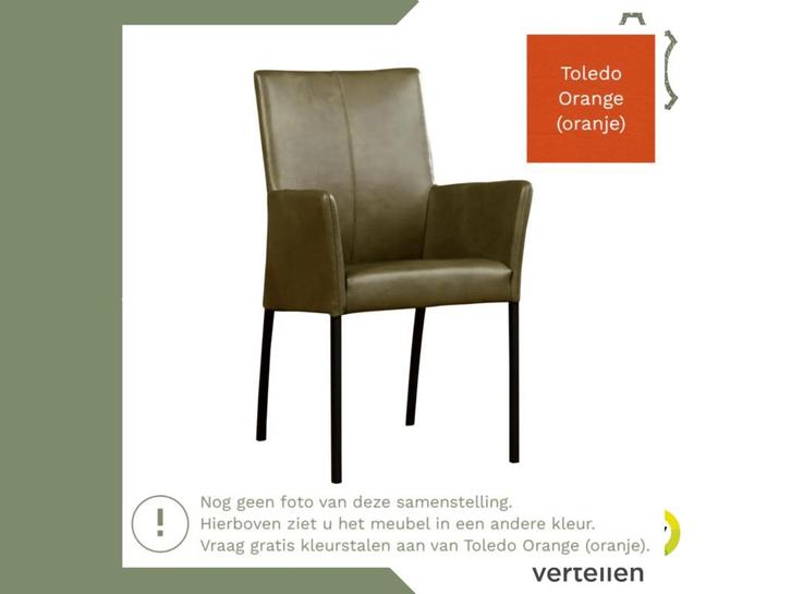 Leren eetkamerstoel Comfort met armleuning - Toledo Orange, Huis en Inrichting, Stoelen, Overige kleuren, Eén, Nieuw, Leer, Ophalen of Verzenden