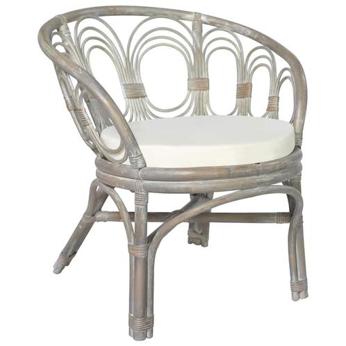 vidaXL Eetkamerstoel met kussen natuurlijk rattan en linnen, Huis en Inrichting, Stoelen, Nieuw, Verzenden
