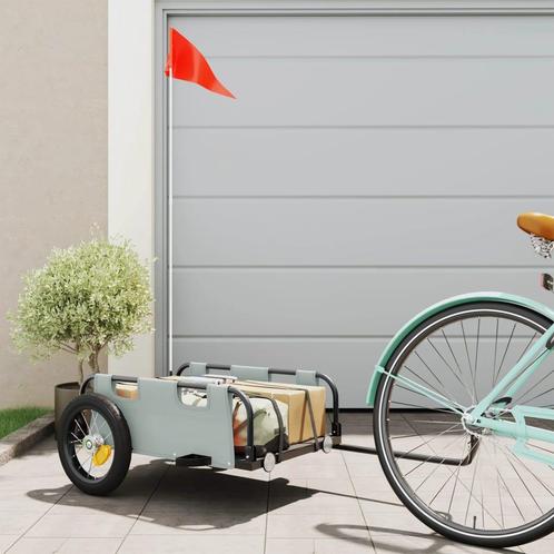 vidaXL Fietstrailer oxford stof en ijzer grijs, Fietsen en Brommers, Fietsaccessoires | Aanhangwagens en Karren, Nieuw, Verzenden
