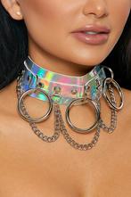 Choker Breed Zilver Ringen Holografisch Iridescent Collar Ha, Handtassen en Accessoires, Kettingen, Ophalen of Verzenden, Nieuw