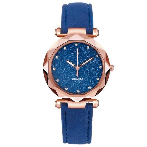 Fako® - Horloge - Stars - PU Suède - Ø 34mm - Donkerblauw, Handtassen en Accessoires, Horloges | Dames, Verzenden