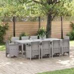 vidaXL Tuin Eettafel Set 11 pcs Lichtgrijs Polt riet, Tuin en Terras, Verzenden, Nieuw