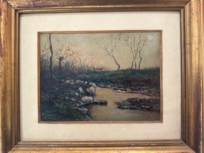 Edoardo Togni (1884-1962) - Tramonto sul ruscello, Antiek en Kunst, Kunst | Schilderijen | Klassiek