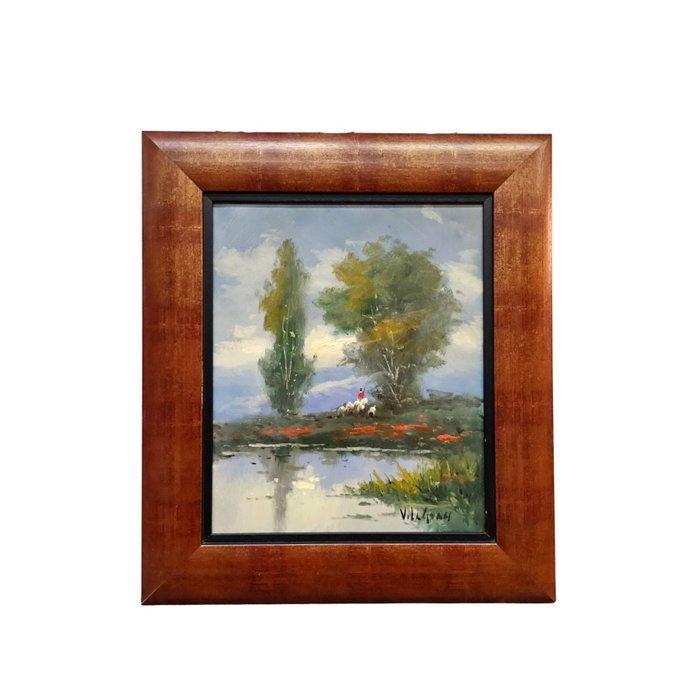 Catalan School (XX) - Shepherd among poppies, Antiquités & Art, Art | Peinture | Classique