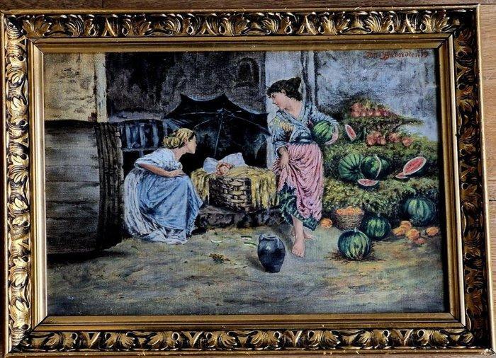 Rudolf Heverdle (1876–1931) - Melonen-Verkäuferin, Antiquités & Art, Art | Peinture | Classique