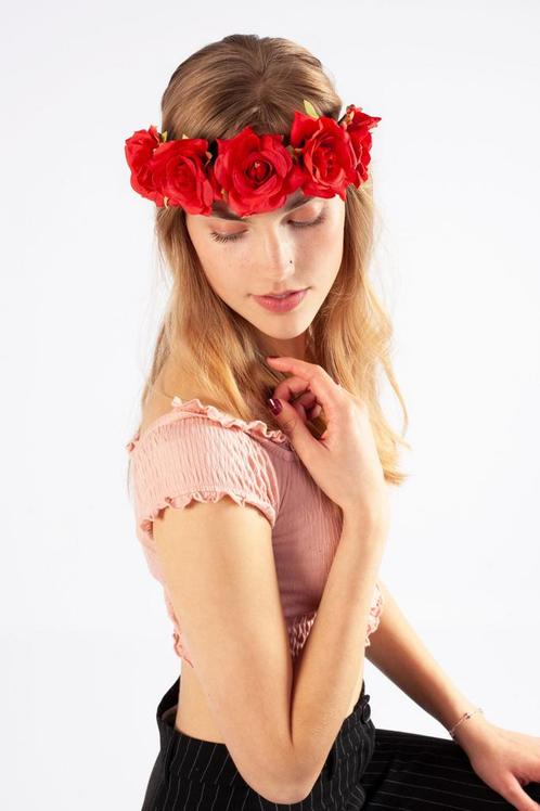 Rozenkrans 5 Rode Rozen Rood Bloemenkrans Haar Bloemen Haarb, Kleding | Dames, Carnavalskleding en Feestkleding, Nieuw, Ophalen of Verzenden