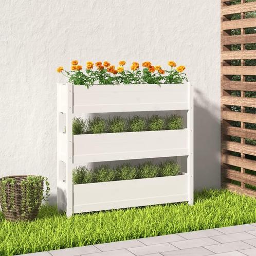 vidaXL Plantenbak 112x25x104,5 cm massief grenenhout wit, Tuin en Terras, Bloempotten, Nieuw, Verzenden
