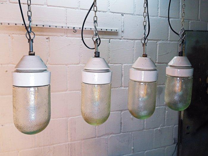 Plafondlamp (4) - Retro-industriële lamp - Metaal, Glas,, Antiek en Kunst, Antiek | Wandborden en Tegels