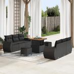 vidaXL 9-delige Tuinbankset met Kussens Zwart Poly Rattan, Tuin en Terras, Tuinsets en Loungesets, Verzenden, Nieuw