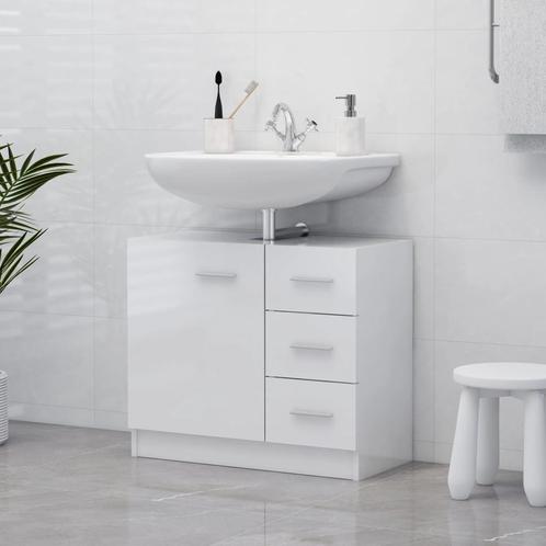 vidaXL Wastafelkast 63x30x54 cm bewerkt hout hoogglans wit, Huis en Inrichting, Badkamer | Badkamermeubels, Nieuw, Verzenden