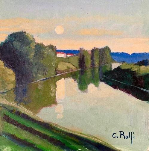 Claudio Rolfi (1960) - Sera sul canale, Antiek en Kunst, Kunst | Schilderijen | Modern