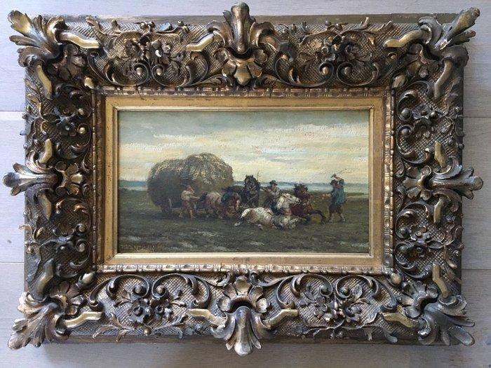 Europese school (XX) - Hooiwagen met paarden 19e/20e eeuw, Antiek en Kunst, Kunst | Schilderijen | Klassiek