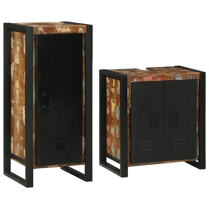 vidaXL Badkamermeubel Set 2 pcs Multikleur Massief, Huis en Inrichting, Badkamer | Badkamermeubels, Nieuw, Verzenden