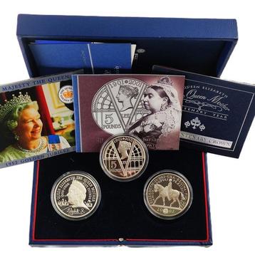 Verenigd Koninkrijk. Sterling Silver Proof 3x 5 Pounds, Postzegels en Munten