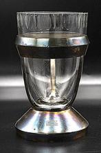 Signed Art Deco Crystal Glass Vase in Metal Frame, 1920 -